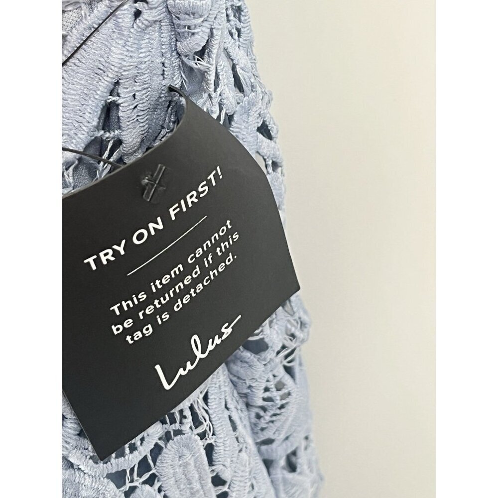 Lulu's Dusty Blue Lace Sheath Dress - Picture 3 of 6